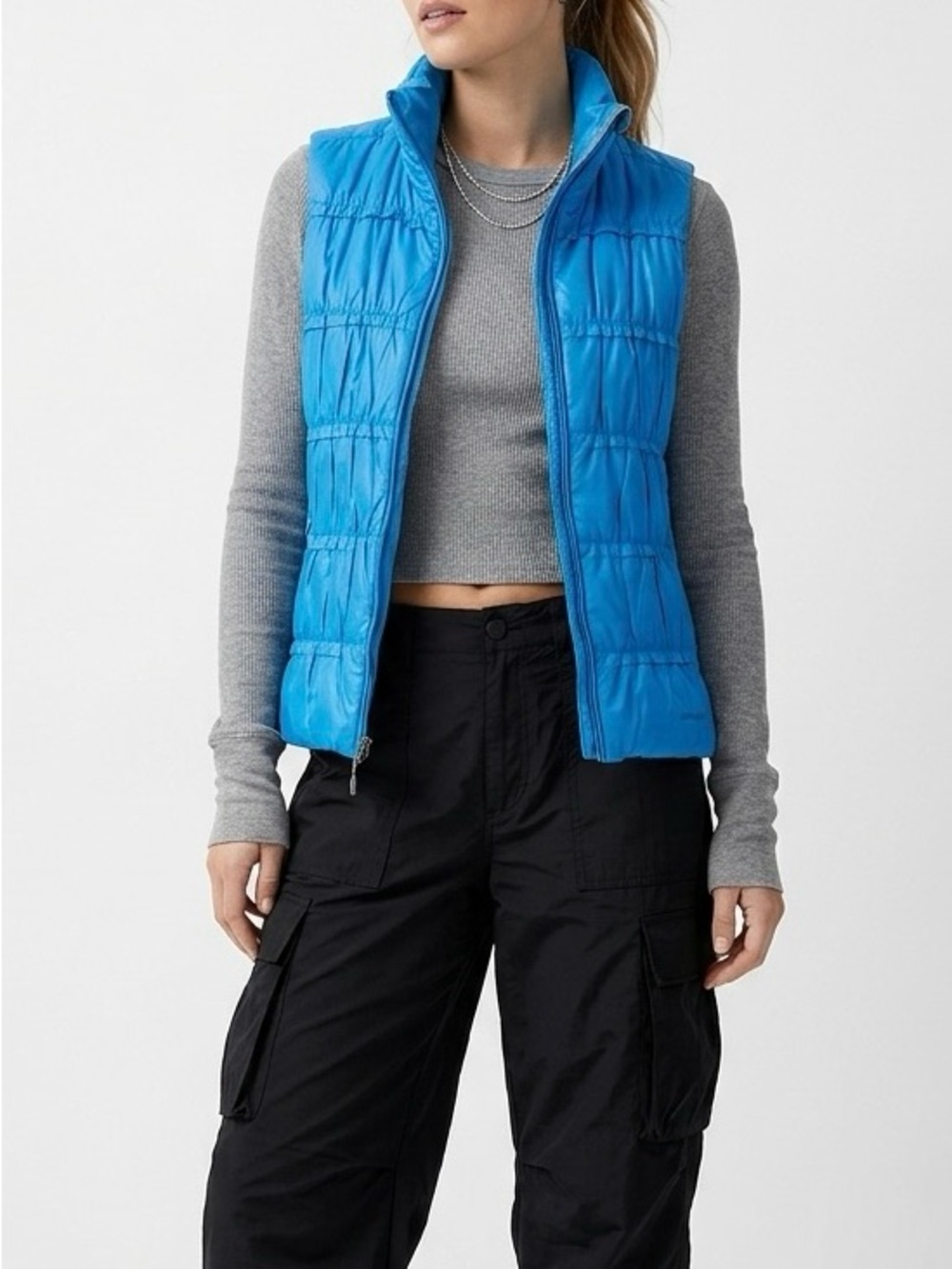Patagonia Vintage Lidia Ruched Puffer Vest Lagoon Blue XS Rare Gorpcore